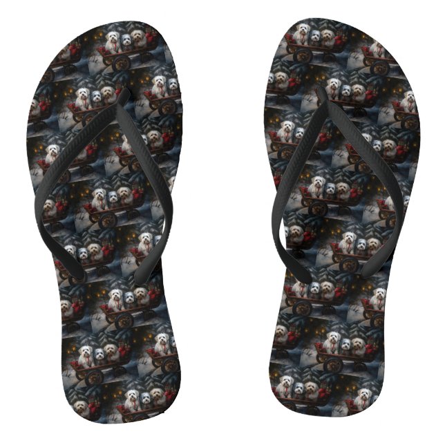 Havanese Snowy Sleigh Christmas Decor  Flip Flops (Footbed)
