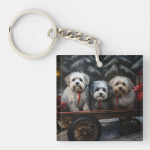 Havanese Snowy Sleigh Christmas Decor Keychain