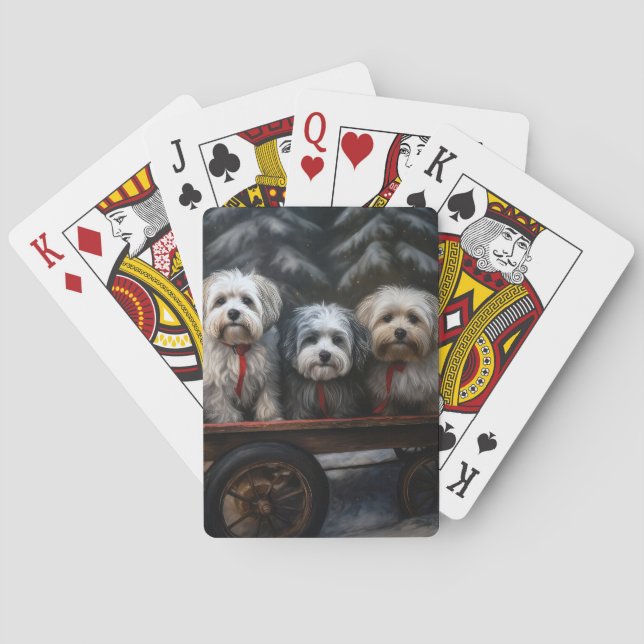 Havanese Snowy Sleigh Christmas Decor  Playing Cards (Back)