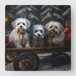 Havanese Snowy Sleigh Christmas Decor Square Wall Clock