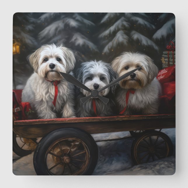 Havanese Snowy Sleigh Christmas Decor  Square Wall Clock (Front)