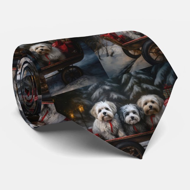 Havanese Snowy Sleigh Christmas Decor  Tie (Rolled)