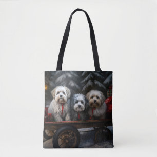 Havanese Snowy Sleigh Christmas Decor Tote Bag