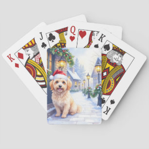 Havanese Snowy Village Walk Santa Hat Christmas Playing Cards