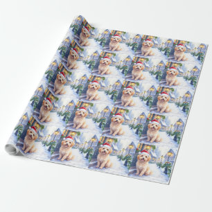 Havanese Snowy Village Walk Santa Hat Christmas Wrapping Paper
