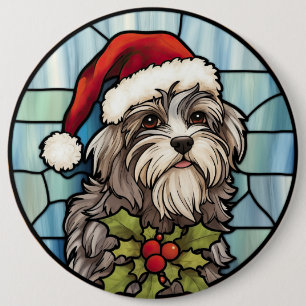 Havanese Stained Glass Christmas  6 Inch Round Button