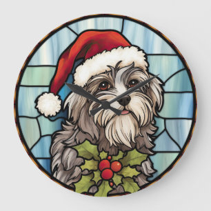 Havanese Stained Glass Christmas  Large Clock
