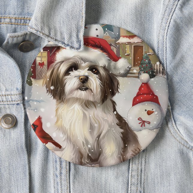 Havanese Winter Wonderland Christmas Joy 6 Inch Round Button (In Situ)