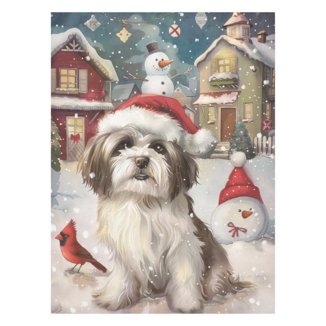Havanese Winter Wonderland Christmas Joy Tablecloth (Front)