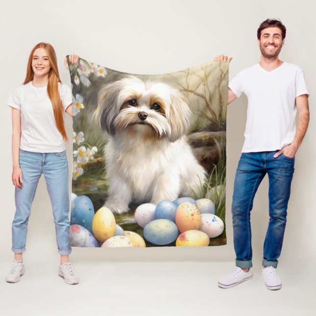 Havanese with Easter Eggs Fleece Blanket (In Situ)