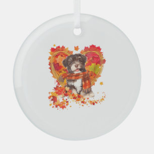 Havanese With Heart Made Of Autumn Leaves Glass Ornament