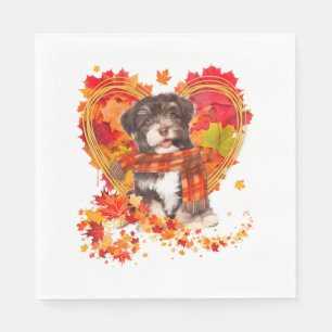 Havanese With Heart Made Of Autumn Leaves Napkin