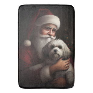 Havanese With Santa Claus Festive Christmas Bath Mat