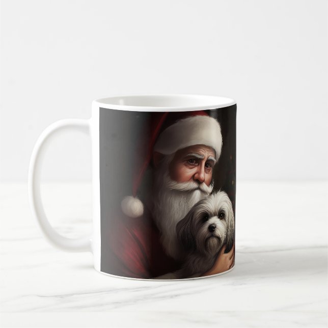 Havanese With Santa Claus Festive Christmas Coffee Mug (Left)