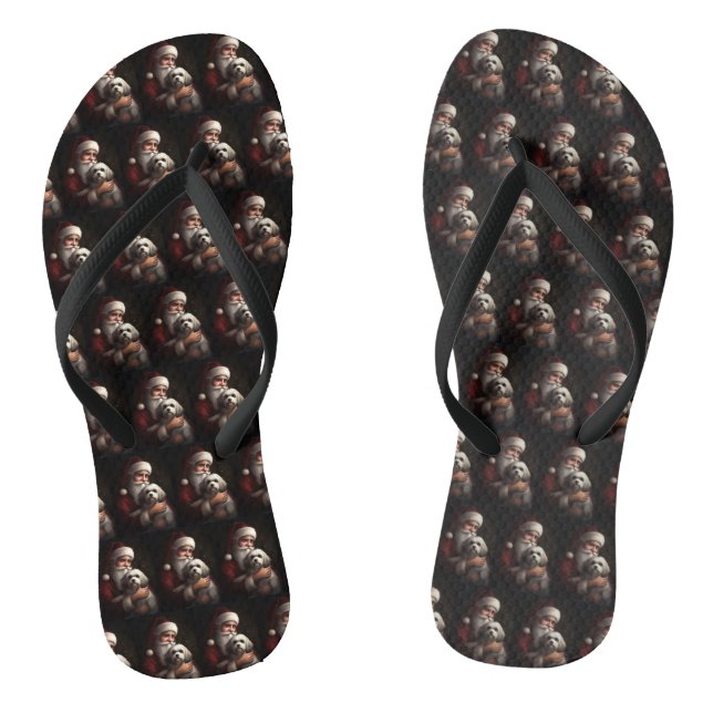 Havanese With Santa Claus Festive Christmas Flip Flops (Footbed)