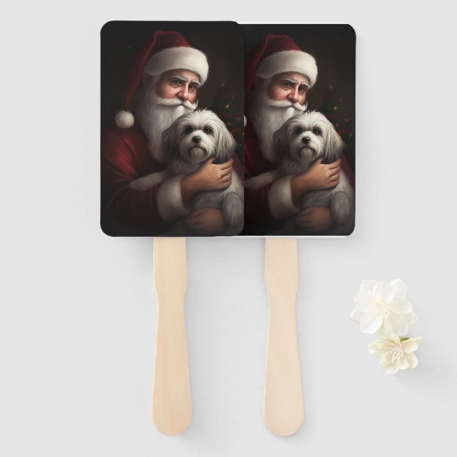 Havanese With Santa Claus Festive Christmas Hand Fan (Front and Back)