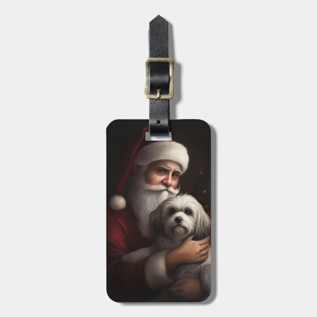 Havanese With Santa Claus Festive Christmas Luggage Tag (Front Vertical)