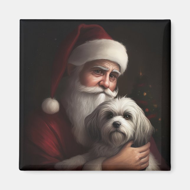 Havanese With Santa Claus Festive Christmas Magnet (Front)