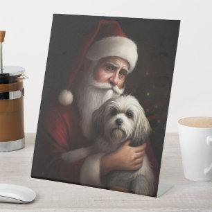 Havanese With Santa Claus Festive Christmas Pedestal Sign