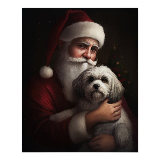 Havanese With Santa Claus Festive Christmas Poster (Front)