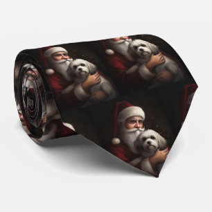 Havanese With Santa Claus Festive Christmas Tie