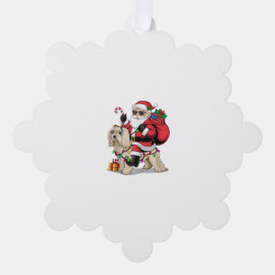 Havanese Xmas Lighting Santa Riding Havanese Dog C Ornament Card