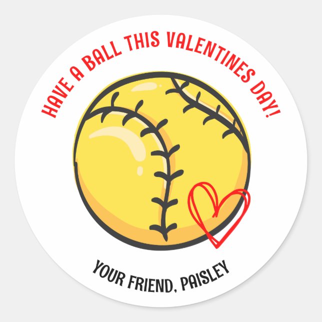 Have a  Ball Softball Valentines Day Stickers (Front)