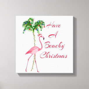 Have A Beachy Christmas Flamingo Canvas Print