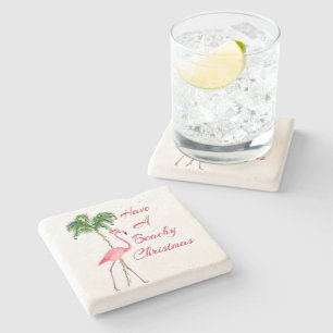 Have A Beachy Christmas Flamingo Stone Coaster