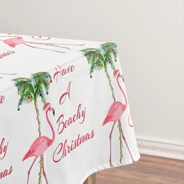 Have A Beachy Christmas Flamingo Tablecloth (In Situ)