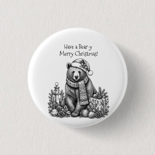 Have a Bear-y Merry Christmas 1 Inch Round Button (Front)