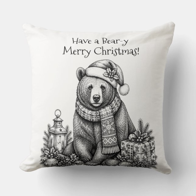 Have a Bear-y Merry Christmas Throw Pillow (Front)