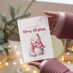 Have A Beary Merry Christmas Polar Bear Funny Pink Holiday Card