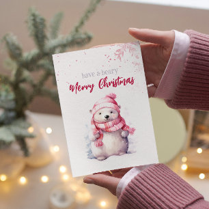 Have A Beary Merry Christmas Polar Bear Funny Pink Holiday Postcard