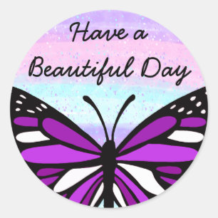 Have a Beautiful Day   Purple Butterfly  Classic Round Sticker