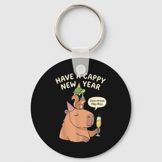 Have A Cappy New Year 2026 Capybara Max Rizz Funny Keychain (Front)