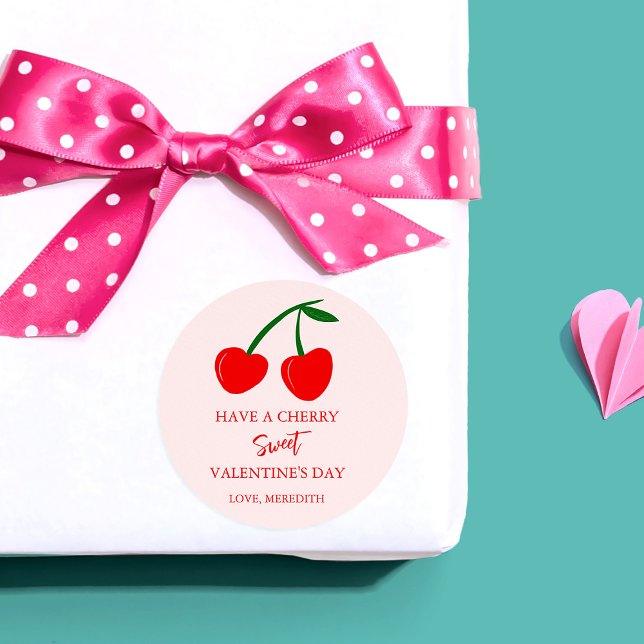 Have a Cherry Sweet Valentine's Day Classic Round Sticker (Creator Uploaded)