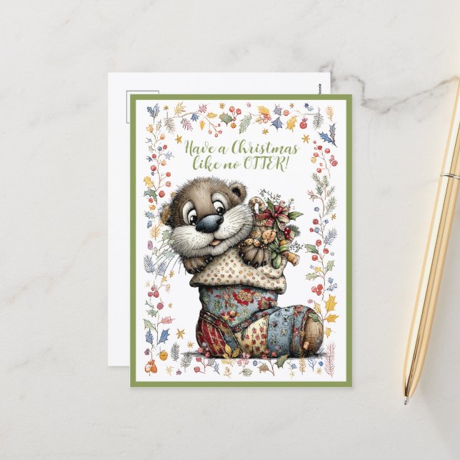 Have A Christmas Like No OTTER! Holiday Postcard (Front/Back In Situ)