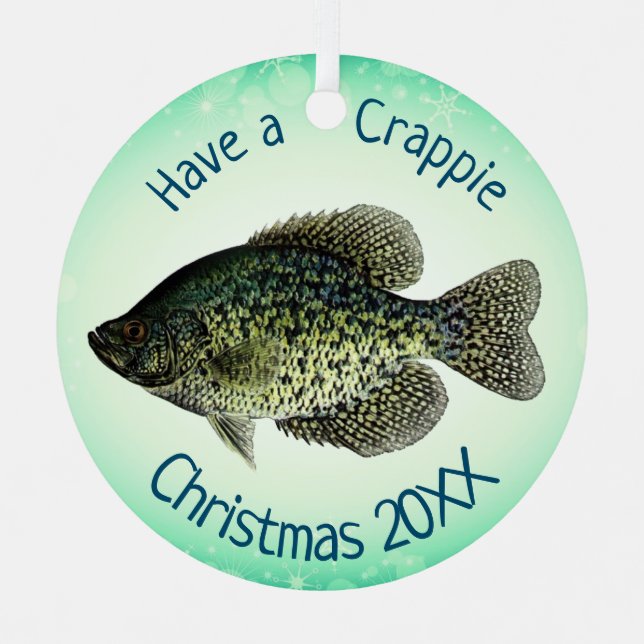 "Have a Crappie Christmas"  Black Crappie Metal Ornament (Front)