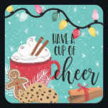 have a cup of cheer christmas hot chocolate square sticker<br><div class="desc">designed by the Arty Apples Limited. Great way to remember what we all went through in 2020</div>