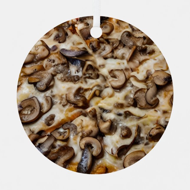 Have a Fungi Christmas! Funny Mushroom Pizza Pun Metal Ornament (Front)