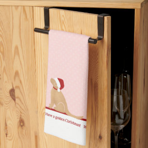 Have a Golden Christmas Santa Dog Kitchen Towel