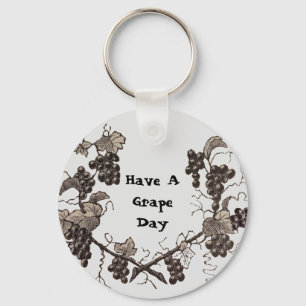 Have a Grape Day Vintage Sketch Leaves Fruit Pun Keychain