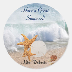 Have a Great Summer, Seashells, Starfish, Teachers Classic Round Sticker
