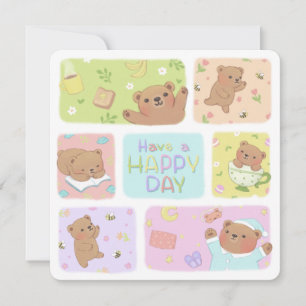 Have A Happy Day: Cute Teddy Bear Illustration Card