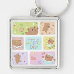 Have A Happy Day: Cute Teddy Bear Illustration Keychain