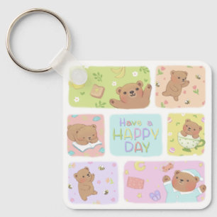 Have A Happy Day: Cute Teddy Bear Illustration Keychain