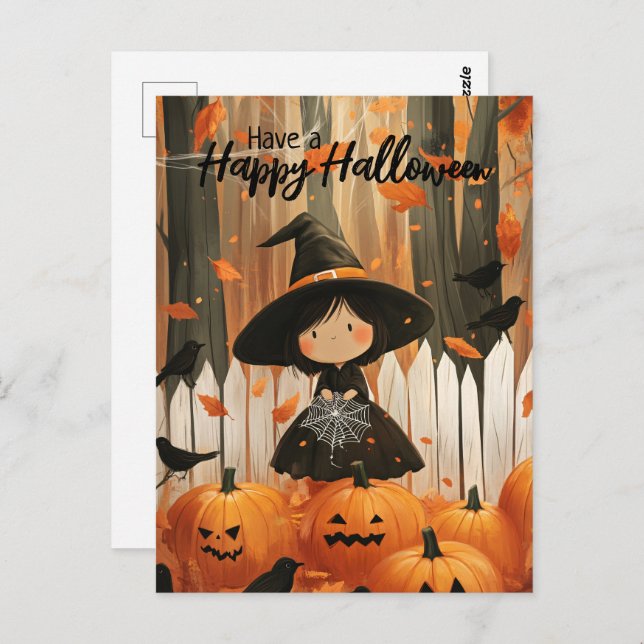 Have a Happy Halloween Cute Witch Postcard (Front/Back)