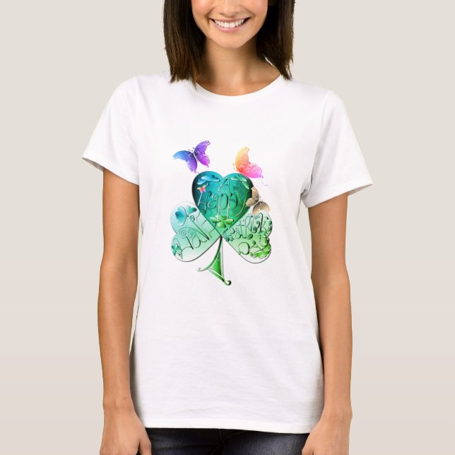"Have a Happy St. Patrick's Day" Green Shamrock T- T-Shirt (Front)