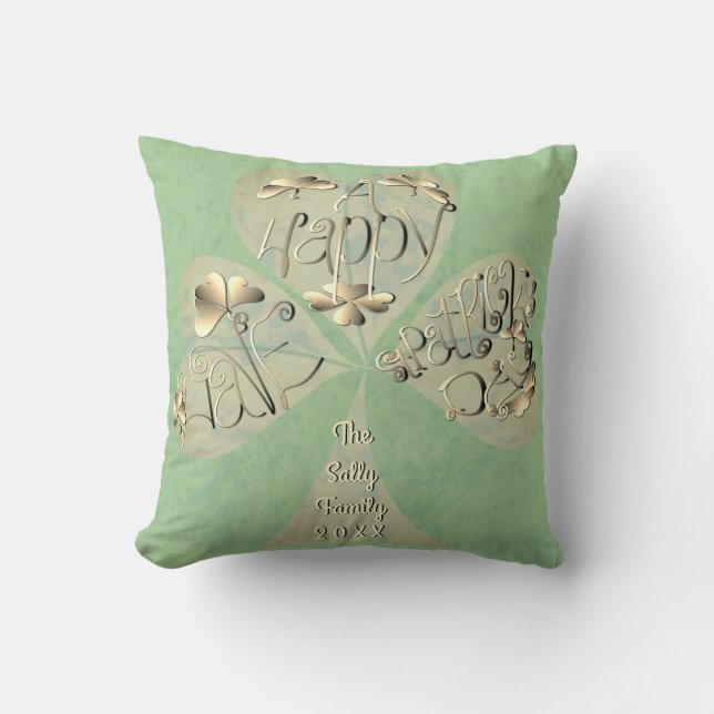 "Have a Happy St. Patrick's Day" Hand-written Throw Pillow (Front)
